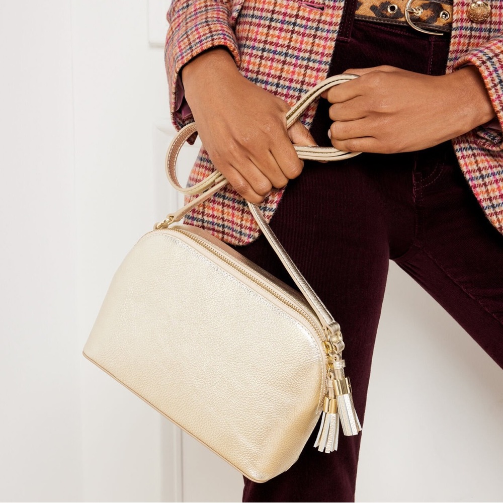 Talbots CROSSBODY BAG - METALLIC LEATHER Handbag Purse Gold NWT